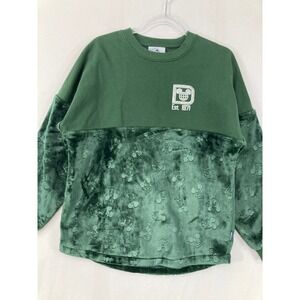 Disney Spirit Jersey Adults XS Green Mickey Mouse Faux Fur Mixed Media Pullover